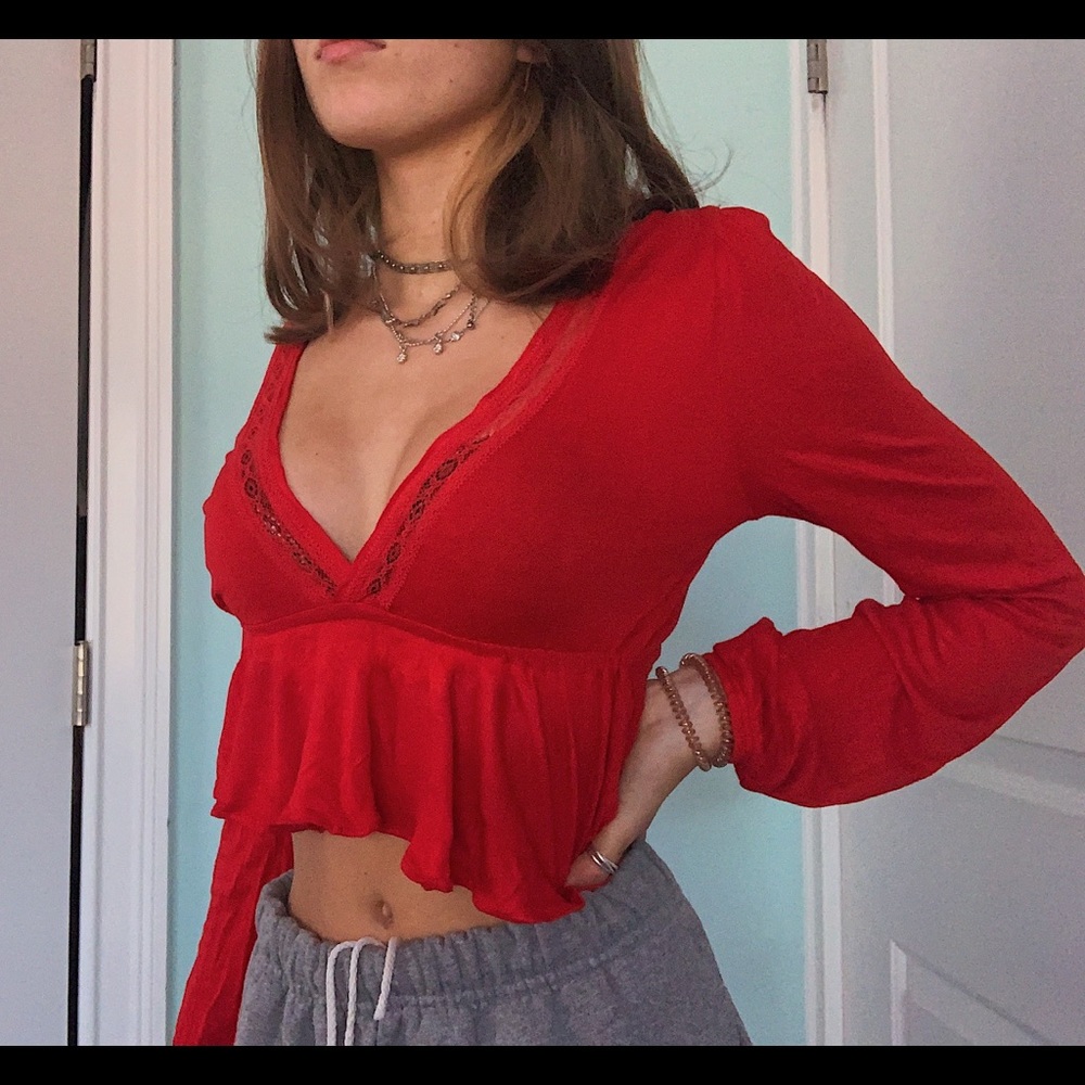 Urban Outfitters lace trim Red Top